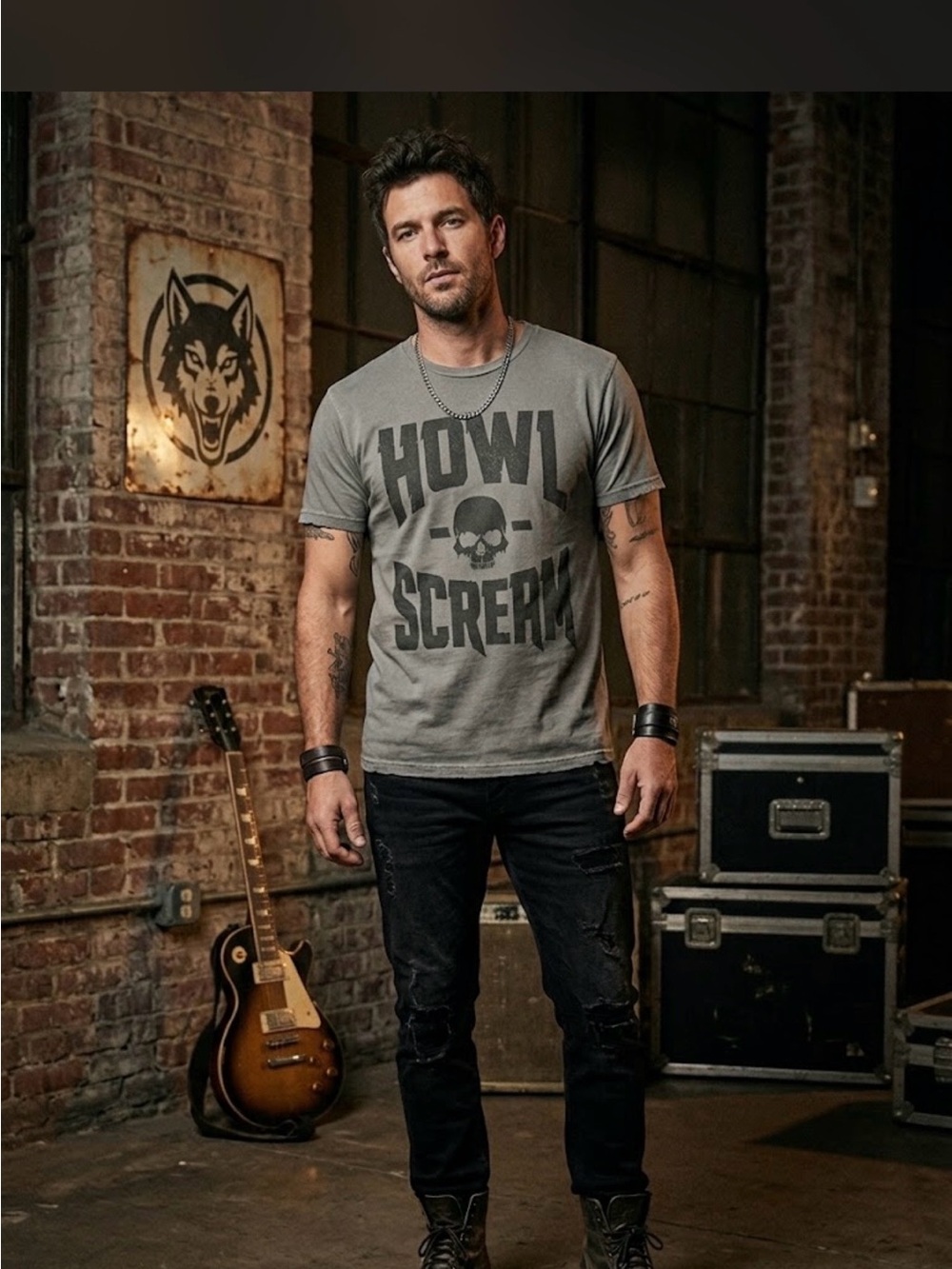 Howl-O-Scream Gray Graphic T-Shirt Medium Halloween Skull Tee